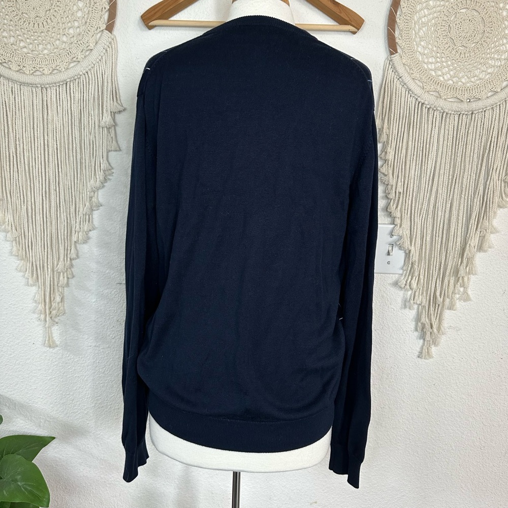 Brooks Brothers Men’s Blue V-Neck Sweater with Windowpane Pattern large - Picture 4 of 5